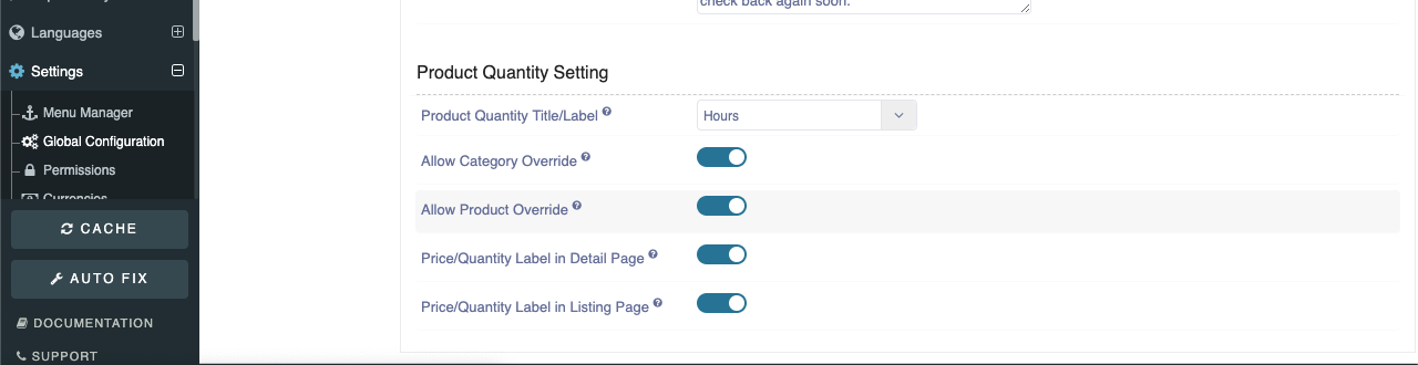 Product Quantity Setting